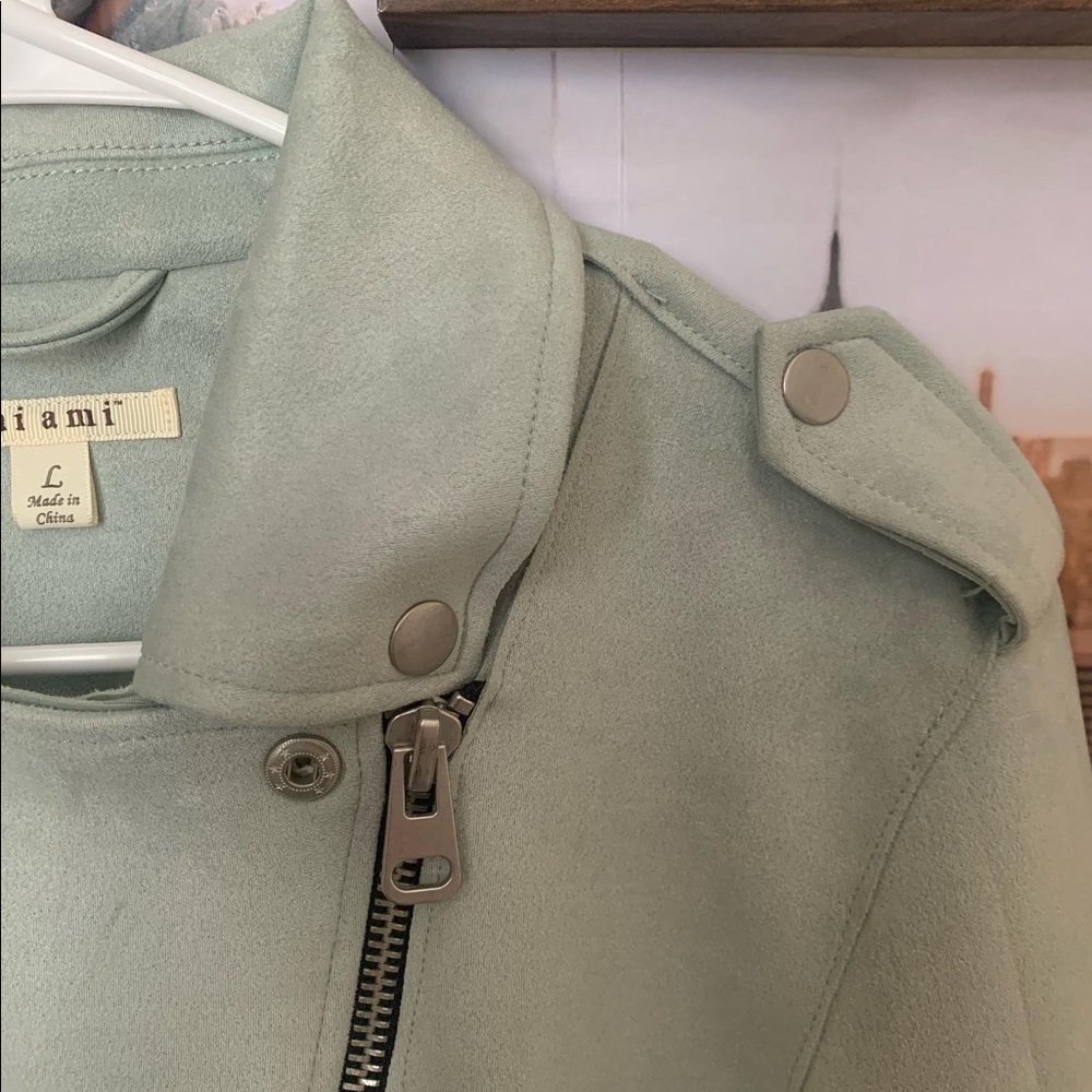 Light Blue Suede Moto Jacket - image 5